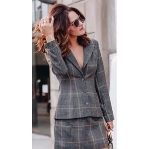 Lovers + Friends Kim Plaid Blazer in Multi Gray Sparkle Metallic Size Medium